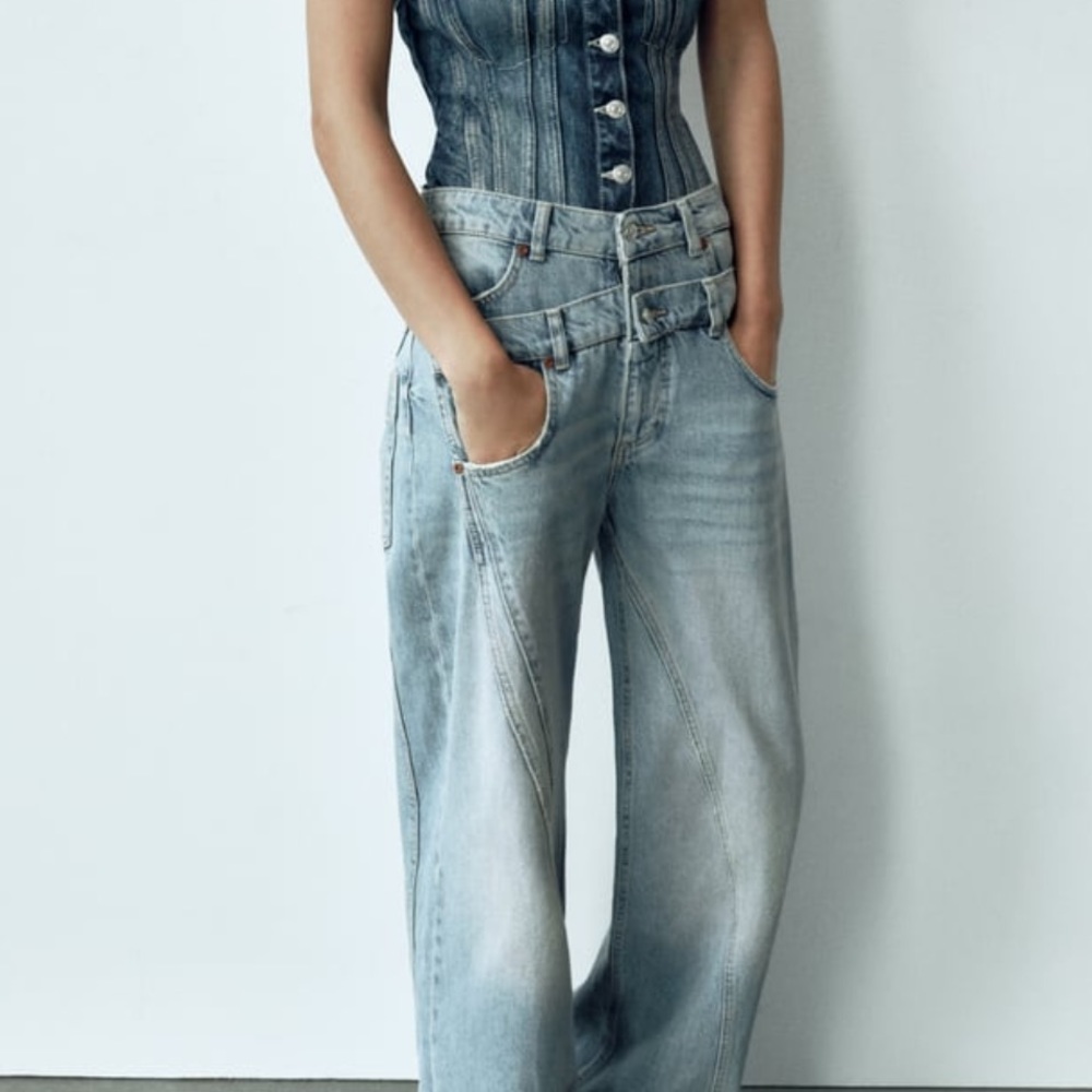 Zara TRF WIDE LEG DOUBLE WAISTBAND JEANS
